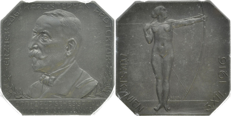 ÖSTERREICH AB 1867 KAISERREICH
 Zinnmedaille 1916, von Anton Grath. Auf das Ort...