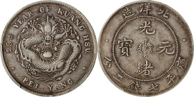 (t) CHINA. Chihli (Pei Yang). 7 Mace 2 Candareens (Dollar), Year 29 (1903). Tientsin (East Arsenal) Mint. Kuang-hsu (Guangxu). PCGS VF-30.
L&M-462; K...