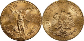 MEXICO. 50 Pesos, 1943. Mexico City Mint. PCGS MS-65.
Fr-173; KM-482. One-year type without denomination. A beautiful gold Gem with abundant cartwhee...