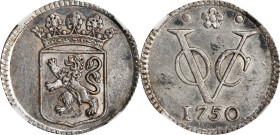 NETHERLANDS EAST INDIES. Holland. Dutch East India Company. Silver Duit, 1750. Dordrecht Mint. NGC MS-62.
KM-70A; Sch-129. This charming "presentatio...