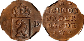NETHERLANDS EAST INDIES. Kingdom of the Netherlands. Copper "Lion" Duit, 1836. NGC EF-45.
Sch-662B. Variety with star in place of date. A SCARCE issu...