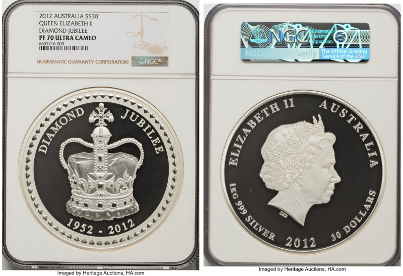 Elizabeth II silver Proof "Diamond Jubilee" 30 Dollars (1 Kilo) 2012 PR70 Ultra ...