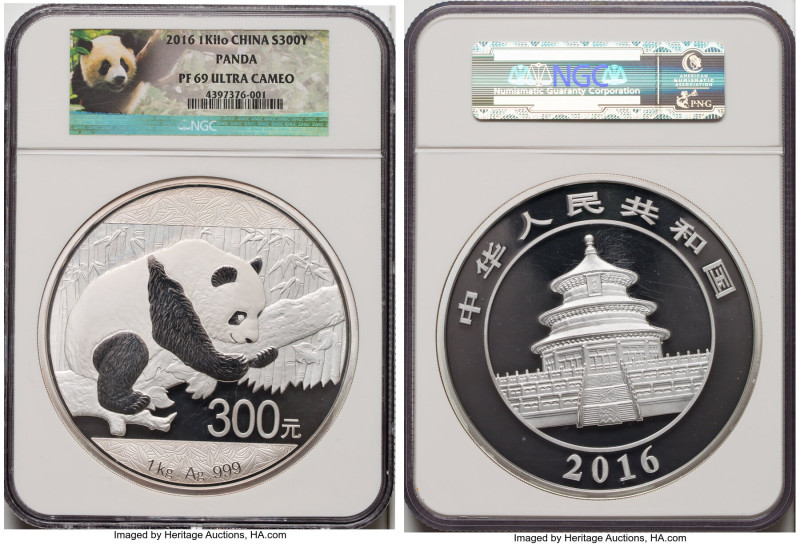 People's Republic silver Proof Panda 300 Yuan (1 Kilo) 2016 PR69 Ultra Cameo NGC...