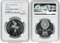 USSR palladium Proof "Ballet" 25 Roubles 1989-(l) PR69 Ultra Cameo NGC, Leningrad mint, KM-Y231. Accompanied by original case of issue and COA #00492....