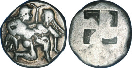 ILES DE THRACE
Thasos (463-411) : Statère au Satyre nu emportant une nymphe - R/: Carré creux quadripartit
 - TTB 40 (TTB+)
Rare !


PO 1117, SG...