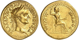 TIBÈRE (14-37)
Aureus : Livie assise à droite, tenant un sceptre & une fleur
 - TTB 45 (TTB++)
Rare ! - trace essai / tranche


SM 1760, RIC 25,...