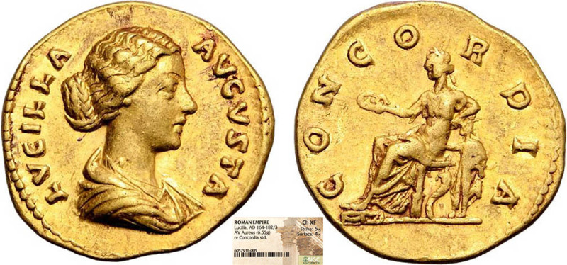 LUCILLE
Aureus : La Concorde assise à gauche tenant une patère & accoudée sur u...