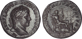 CARACALLA (198-217)
Sesterce : La Sécurité assise à droite auprès d'un autel, tenant un sceptre - Rome
 - TTB 45 (TTB++)
Rare en l'état !


SM 6...