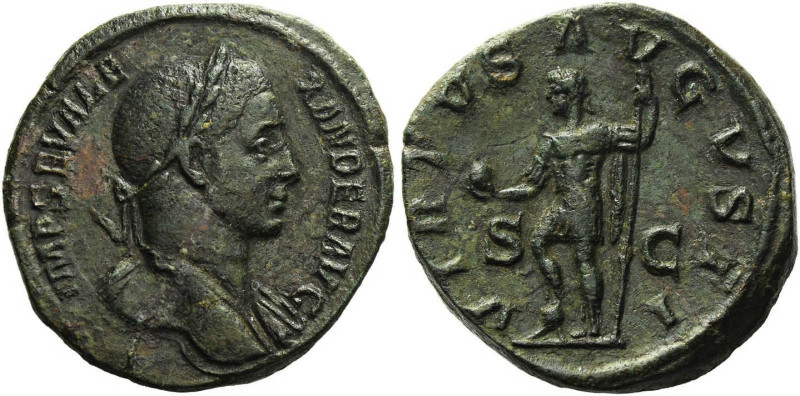 ALEXANDRE SÉVÈRE (222-235)
Sesterce : Alexandre debout à gauche, le pied sur un...