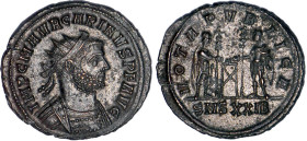 CARIN (283-285)
Antoninien : Carin & Numérien en habit militaire debout l'un en face de l'autre, sacrifiant sur un autel entre eux
SMS - SUP 55 (SUP...