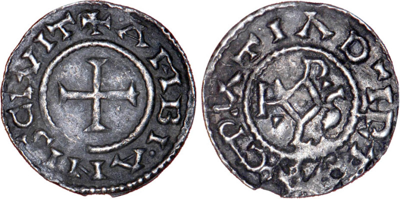 CHARLES le chauve (840-877)
Amiens : Denier au monogramme
 - TTB 45 (TTB++)
R...