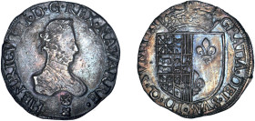 NAVARRE, royaume
Henri III (1572-1589) : Franc d'argent à l'écu, variété le buste plus petit
1581 - TTB 45 (TTB++)
Rare en l'état !


B 598, DF ...