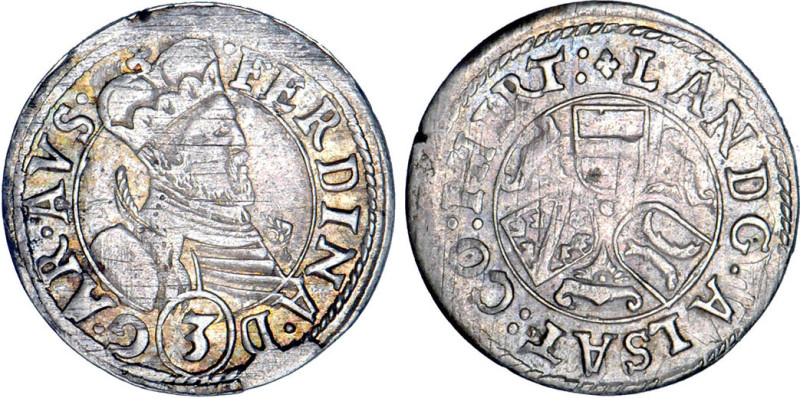 ALSACE
Ensisheim, Ferdinand d'AUTRICHE archiduc (1564-1594) : 3 Kreuzer
 - TTB...