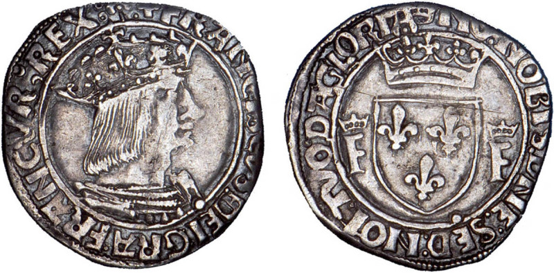 FRANÇOIS Ier (1515-1547)
1/2 teston, 13e type
 - TTB 40 (TTB+)
Point 12e : Ly...