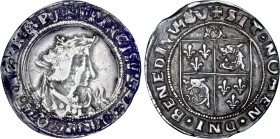 FRANÇOIS Ier (1515-1547)
Teston du Dauphiné, 4e type, variété avec dauphin au sommet de l'écu du revers
PV - TTB 35 (TTB)
Grenoble 1533-38 - Assez ...