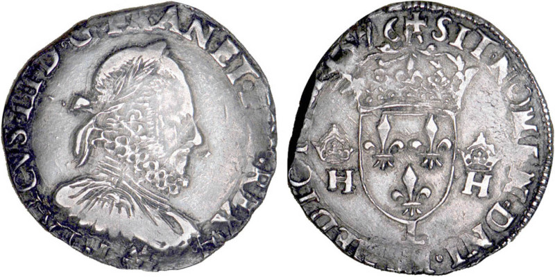 HENRI III (1574-1589)
Teston au col fraisé
1576 L - TTB 30 (TTB-)



D 112...