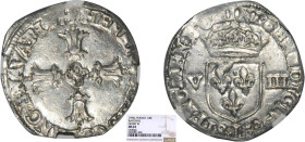 HENRI IV le Grand (1589-1610)
1/8 d'écu 2e type : croix feuillue de face
1594 L - SUP 58 (SUP)
Très Rare en l'état !! - NGC MS63


D 1225, KM# 2...