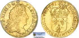 LOUIS XIV le Grand (1643-1715)
1/2 louis d'or à l'écu, mèches séparées
1691 B - SUP 58 (SUP)
rf, Très Rare !! - PCGS AU58


DR 240, D 1436-1436a...