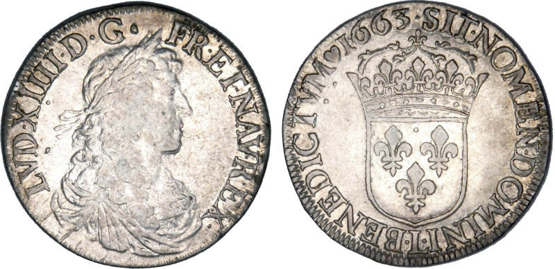 LOUIS XIV le Grand (1643-1715)
Écu blanc au buste juvénile, 1er type
1663 L - ...