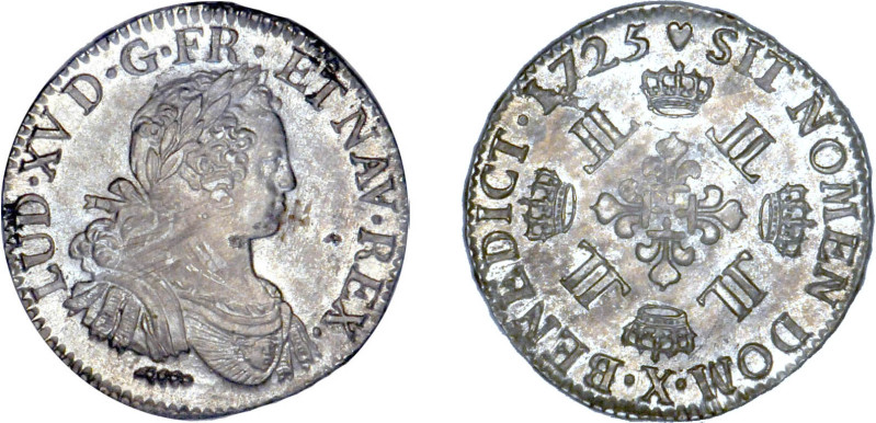 LOUIS XV le Bien aimé (1715-1774)
1/2 écu aux 8 L
1725 X - SUP 53 (SUP-)
Rare...