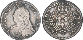 LOUIS XV le Bien aimé (1715-1774)
1/10 d'écu aux branches d'olivier & au buste habillé
1738 Z - TB 20 (TB+)
8/7, Rare ! - voilé


DR 555, D 1678...