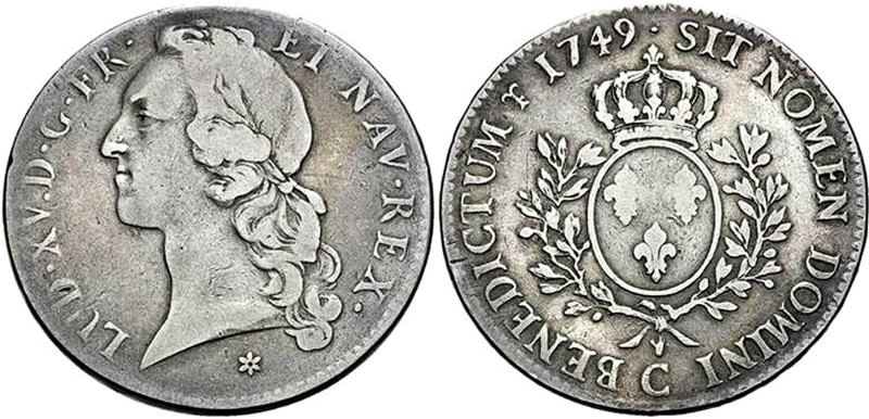 LOUIS XV le Bien aimé (1715-1774)
Écu aux branches d'olivier & au bandeau
1749...