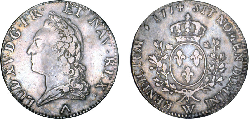 LOUIS XV le Bien aimé (1715-1774)
Écu aux branches d'olivier & à la vieille têt...