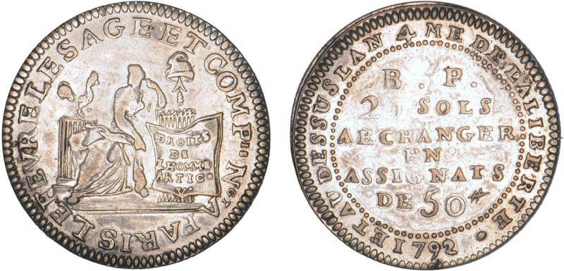 PÉRIODE RÉVOLUTIONNAIRE
20 SOLS, monnaies de Lefèvre, Lesage et Cie
1792 - SUP...