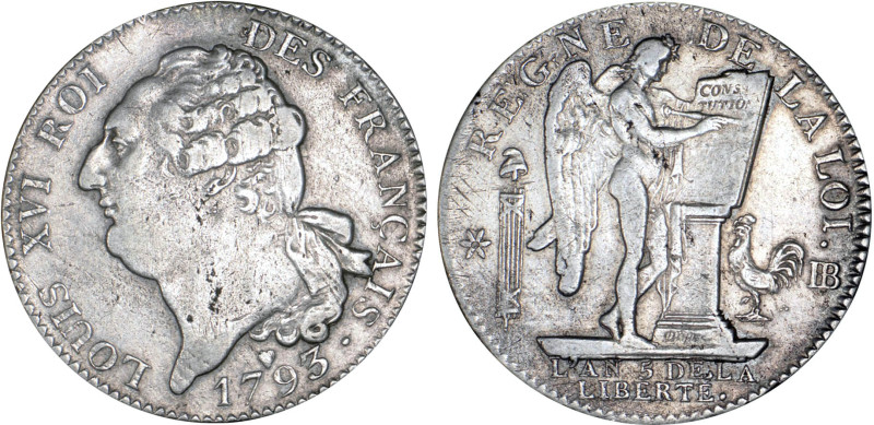 PERIODE REVOLUTIONNAIRE
ÉCU de 6 livres type "FRANÇAIS"
1793 BB - TTB 35 (TTB)...
