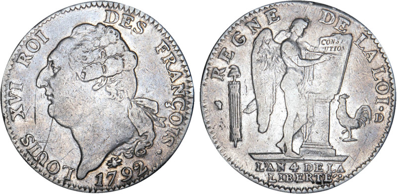 PÉRIODE RÉVOLUTIONNAIRE
ÉCU de 6 livres type "FRANÇOIS"
1792 d - TTB 30 (TTB-)...