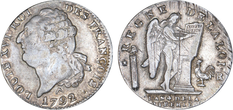 PÉRIODE RÉVOLUTIONNAIRE
ÉCU de 6 livres type "FRANÇOIS"
1792 R - TTB 40 (TTB+)...