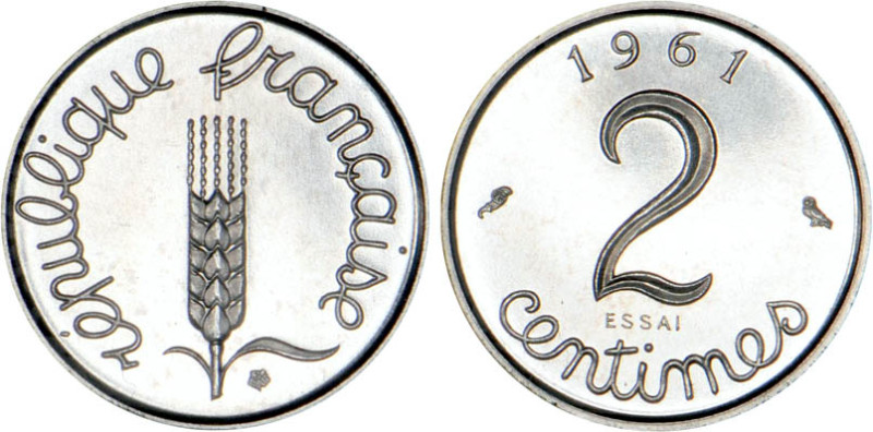 2 CENTIMES
2 CENTIMES type non adopté (inox)
1961 - FDC 64 (FDC)
ESSAI - Rare...