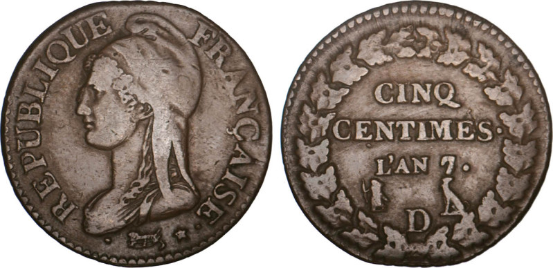 5 CENTIMES
CINQ CENTIMES type Dupré (Directoire)
AN 7 D - TTB 35 (TTB)
7/5 - ...