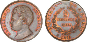 5 CENTIMES
5 CENTIMES, Napoléon II (empereur)
1816 - SPL 62 (SUP++)
ESSAI


G 133, KM# PTE8
 - BRONZE - 8,24g
 -------------------------------...