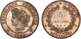 5 CENTIMES
5 CENTIMES type Cérès (IIIe République)
1880 A - SPL 62 (SUP++)
Rare en l'état !


G 157a, F 118, KM# 821
PARIS - BRONZE - 
 ------...