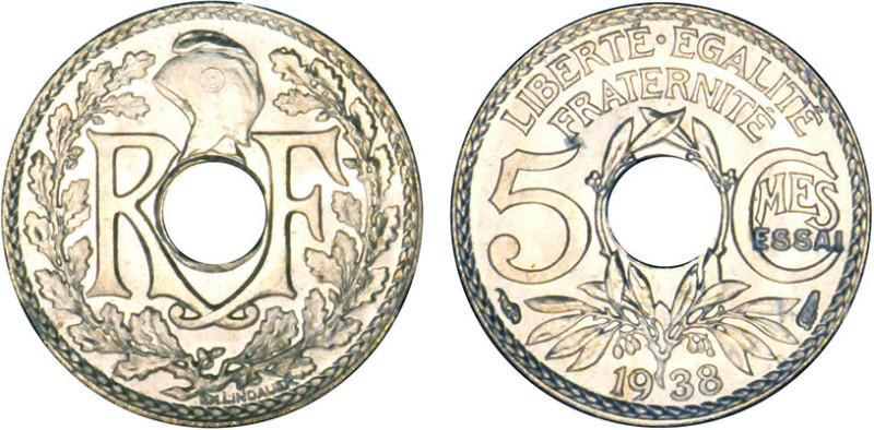 5 CENTIMES
5 Cmes petit module
1938 - FDC 64 (FDC)
ESSAI en creux - Rarissime...