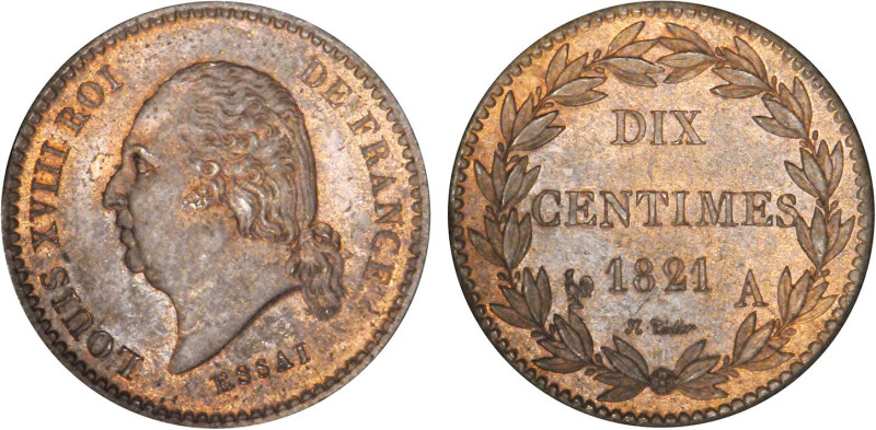 DÉCIME, 10 CENTIMES
10 CENTIMES Louis XVIII, buste nu - ESSAI
1821 - SPL 63 (S...