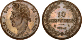 DÉCIME, 10 CENTIMES
10 CENTIMES Charles X, ESSAI
ND A - SUP 53 (SUP-)
Cuivre, tranche lisse - Rare !


G 201, KM# E9A var.
PARIS - BRONZE - 15,...