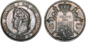 DÉCIME, 10 CENTIMES
10 CENTIMES Louis Philippe I, type à la charte de 1830
1847 - SUP 55 (SUP)
Rare !


G 215, KM# Pn 39
 - BRONZE - 15,23g
 -...