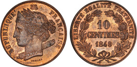 DÉCIME, 10 CENTIMES
10 CENTIMES, concours de Domard
1848 - SPL 62 (SUP++)
Bronze, R/: a. - Rare !


G 224, KM# Pn40
 - BRONZE - 13,16g
 ------...