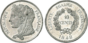 DECIME, 10 CENTIMES
10 CENTIMES, 2e concours de Gayrard
1848 - SPL 62 (SUP++)
Etain R/: b. - Rare !, lég. oxyda.


G 228, KM# Pn43
 - ÉTAIN - 8...