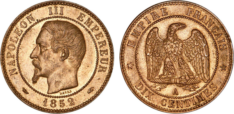 DÉCIME, 10 CENTIMES
DIX CENTIMES Napoléon III, tête nue
1852 A - SPL 62 (SUP++...