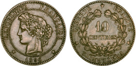 DÉCIME, 10 CENTIMES
10 CENTIMES type Cérès (IIIe République)
1896 A - TTB 40 (TTB+)
Torche - Rare !


G 265a, F 135, KM# 815
PARIS - BRONZE - ...