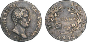 1/4 FRANC, 25 CENTIMES
QUART (de franc) Bonaparte, Ier consul
AN12 D - TTB 35 (TTB)
Très Rare !! - griffures


G 342, F 157, KM# 653
LYON - ARG...