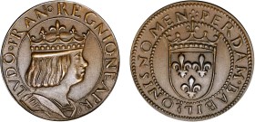 1/4 FRANC, 25 CENTIMES
25 CENTIMES (module de) au type du ducat de Louis XII couronné - 1881
N.D. - SPL 62 (SUP++)
Bronze, flan mat - Assez Rare !...
