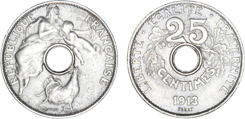 1/4 FRANC, 25 CENTIMES
25 CENTIMES ESSAI de Coudray
1913 a) - SPL 60 (SUP+)
2...
