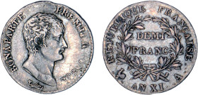 1/2 FRANC, 50 CENTIMES
DEMI FRANC Bonaparte, Ier consul
AN XI A - TTB 45 (TTB++)
Rare !


G 394, F 173, KM# 648
PARIS - ARGENT - 
 -----------...
