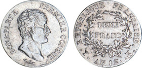 1/2 FRANC, 50 CENTIMES
DEMI FRANC Bonaparte, Ier consul
AN12 K - TTB 35 (TTB)
Très Rare !! - infime coup tranche


G 394, F 173, KM# 648
BORDEA...