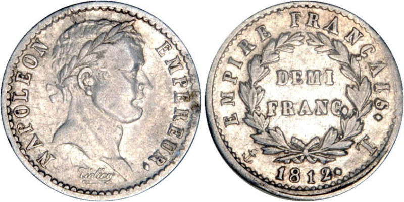 1/2 FRANC, 50 CENTIMES
DEMI FRANC au revers Empire Français
1812 T - TTB 35 (T...