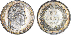 1/2 FRANC, 50 CENTIMES
50 CENT. Louis-Philippe
1847 K - SPL 62 (SUP++)
Très Rare !! - infime paillage


G 410, F 183, KM# 768
BORDEAUX - ARGENT...